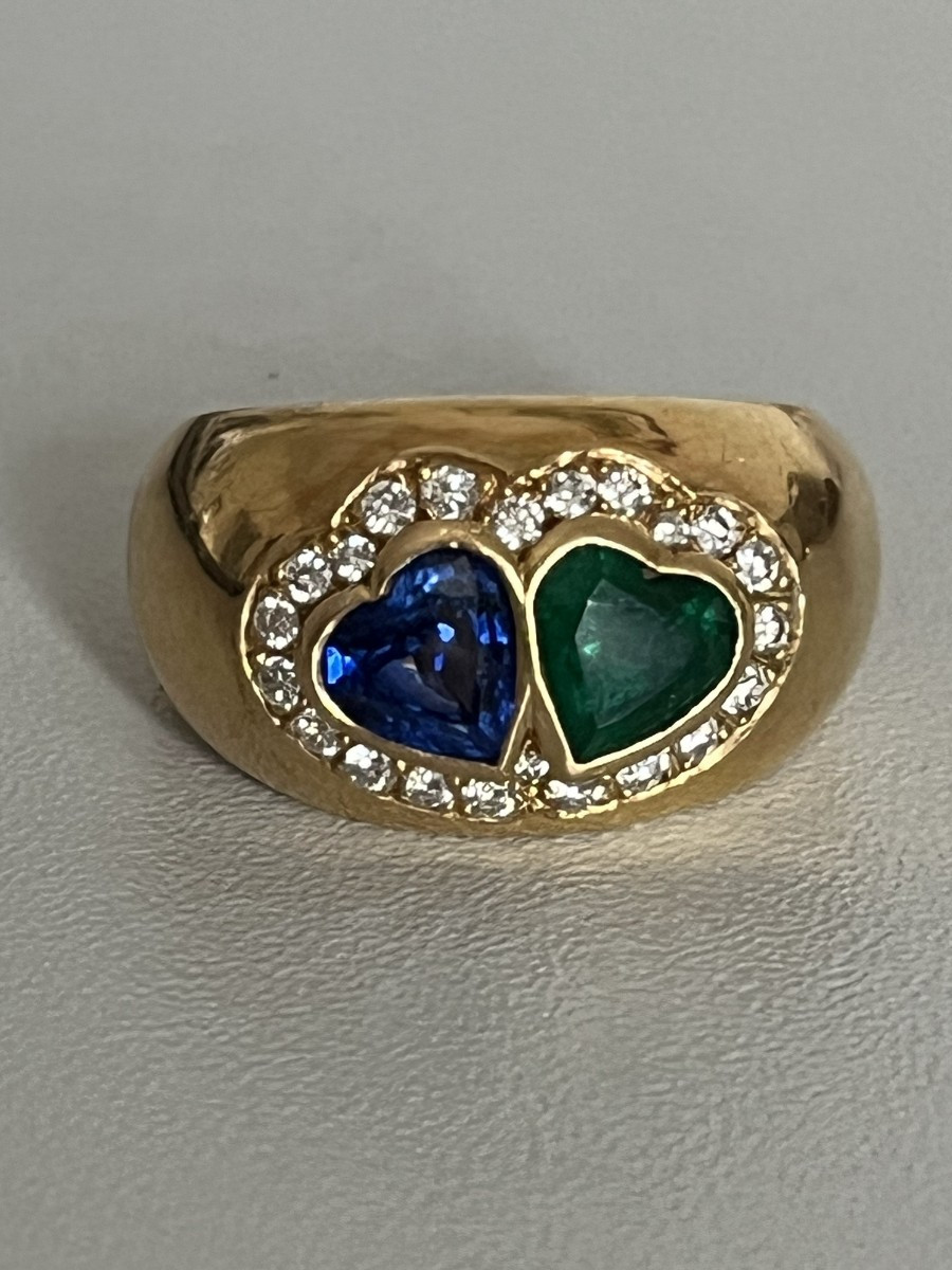 6559- Bague Jonc Toi & Moi Saphir Emeraude Diamants