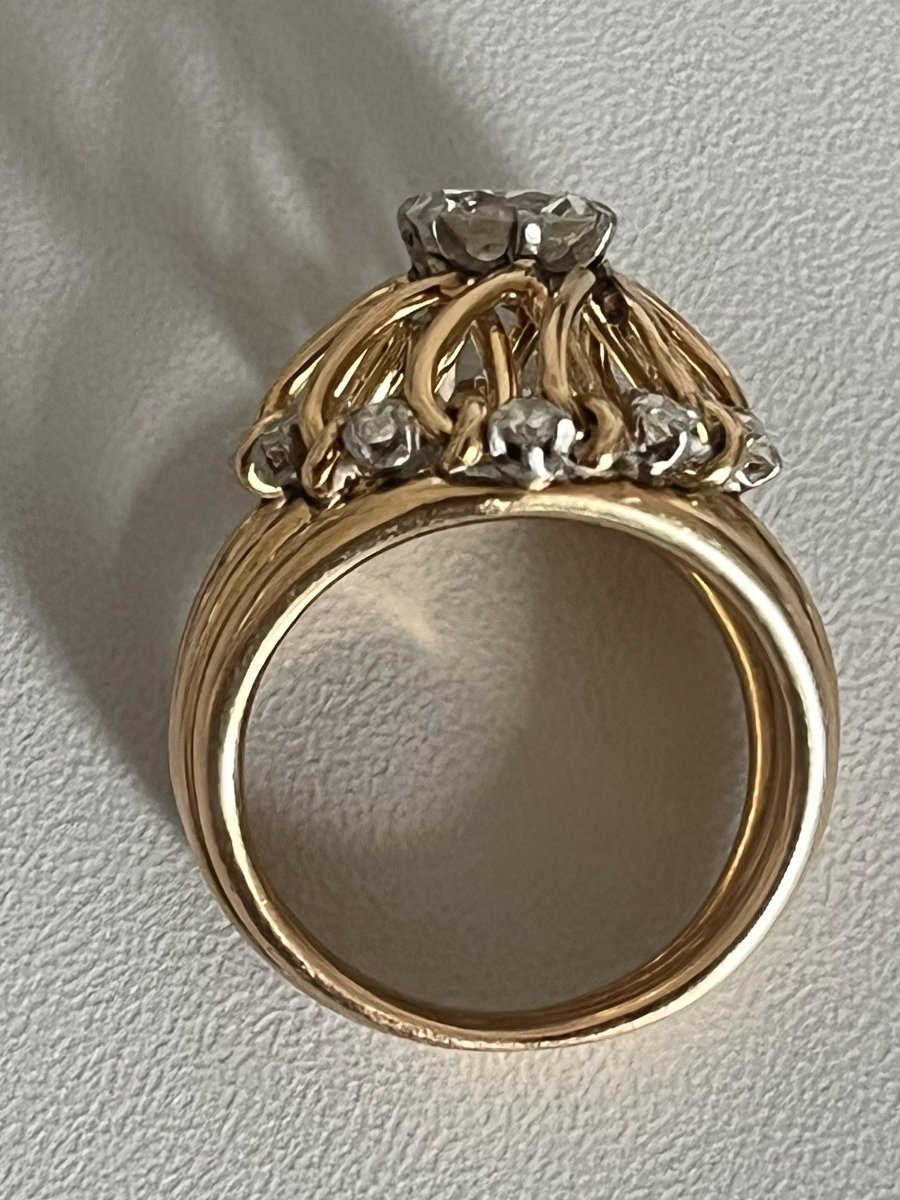 6560- Bague Dôme Or Jaune Diamants (1,05 Ct Au Centre)-photo-3