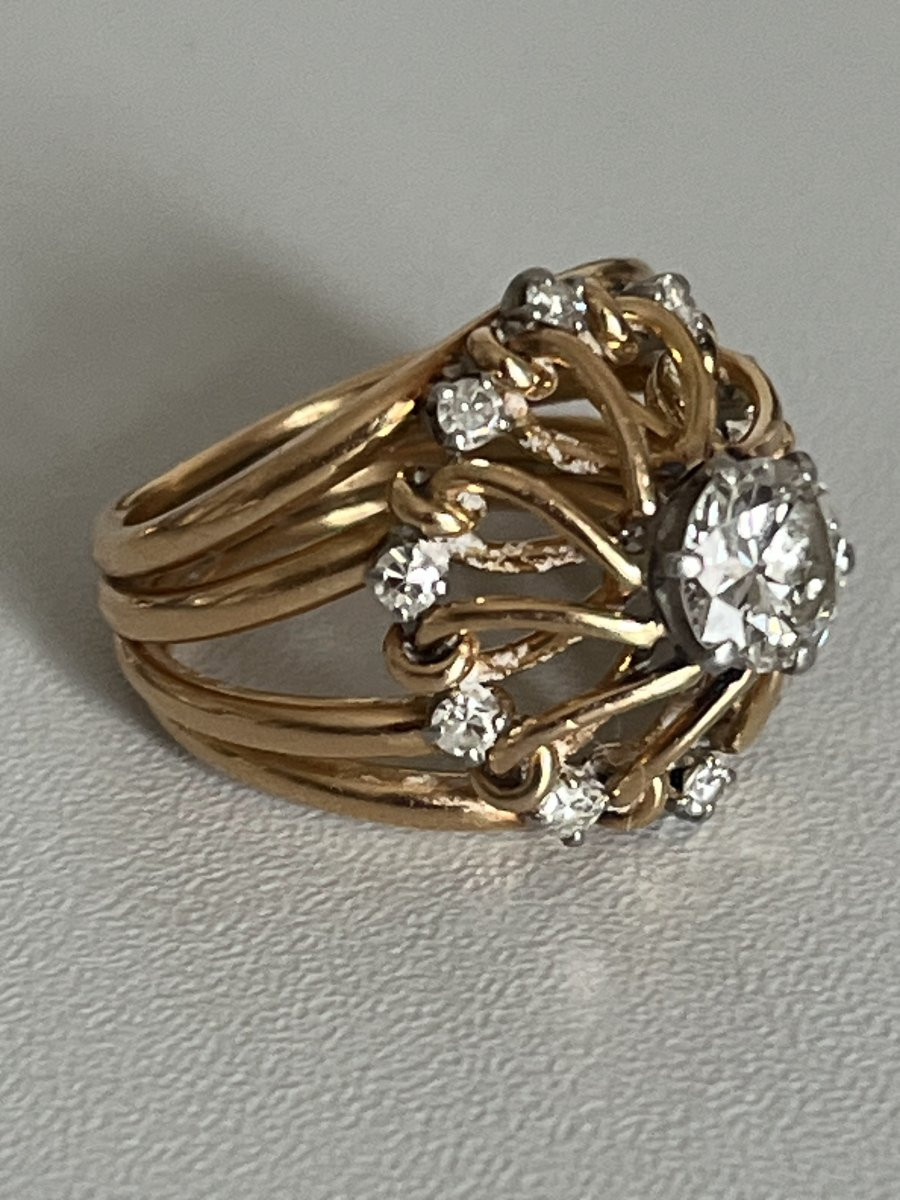 6560- Bague Dôme Or Jaune Diamants (1,05 Ct Au Centre)-photo-4