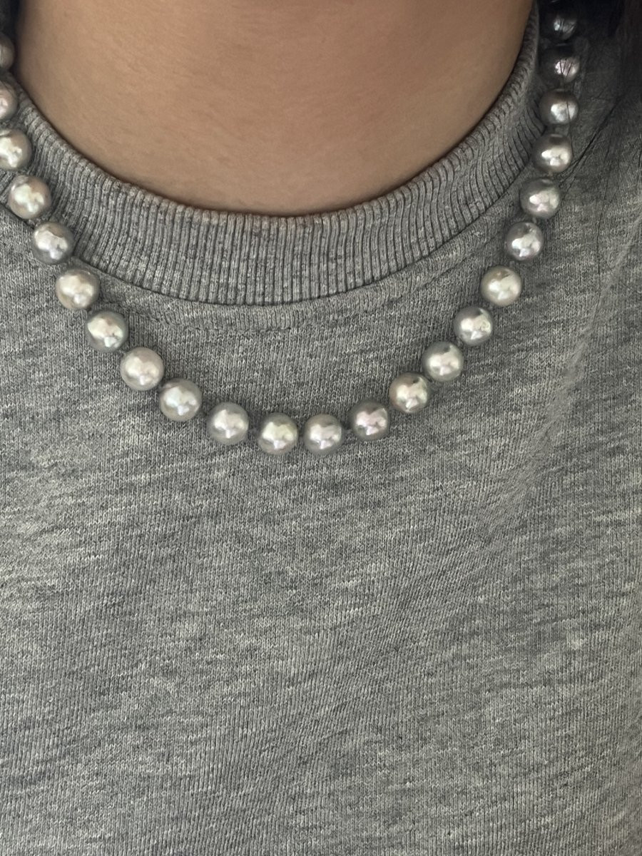 6561- Tahitian Pearl Necklace Yellow Gold Clasp-photo-2