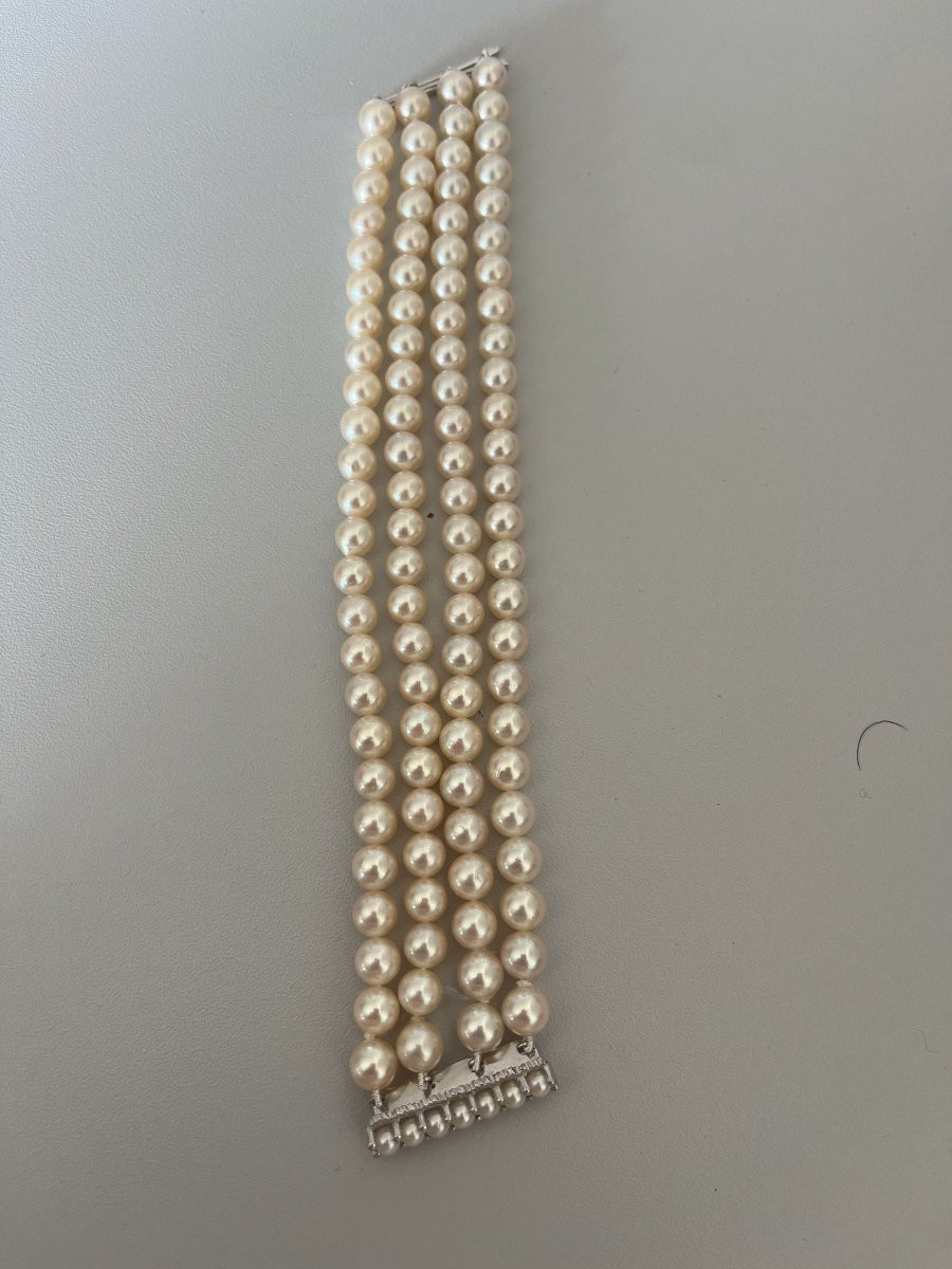 6372- 4 Row Akoya Pearl Bracelet. White Gold Clasp-photo-4