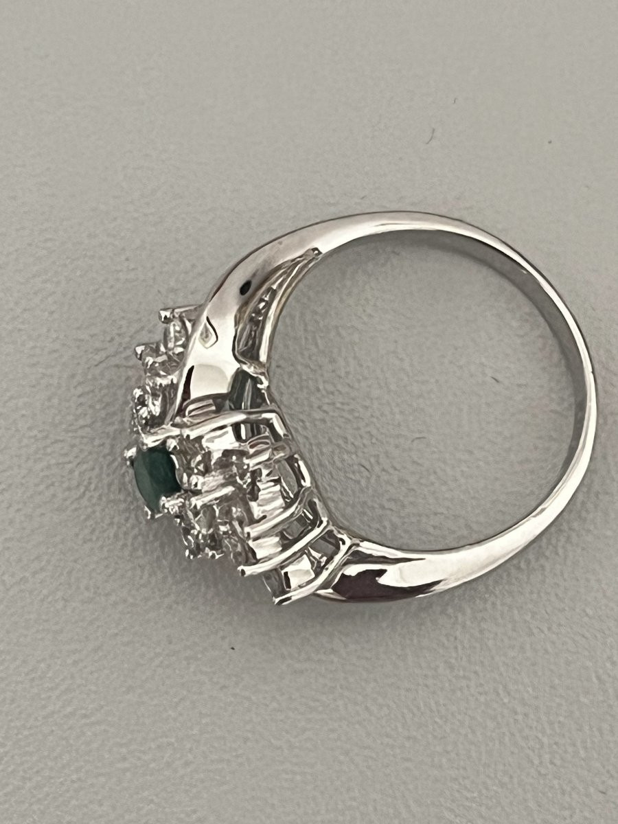 6450- Bague Or Gris Emeraude Diamants-photo-2
