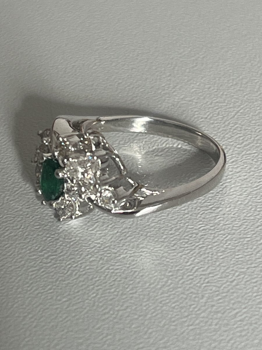 6450- Bague Or Gris Emeraude Diamants-photo-3