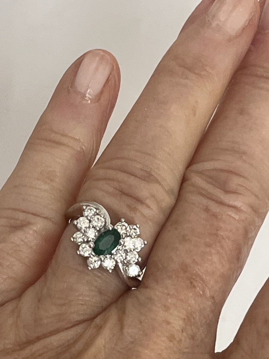 6450- Bague Or Gris Emeraude Diamants-photo-1