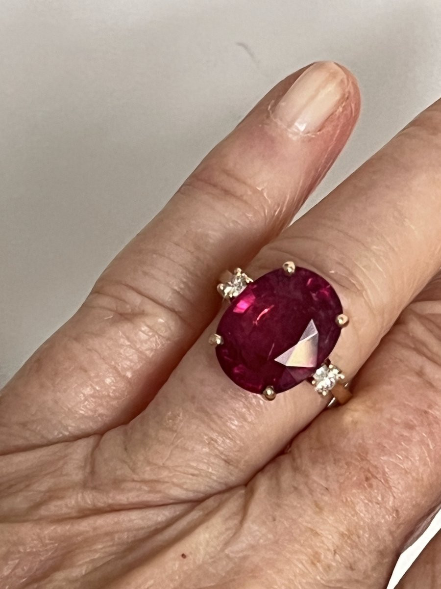 6477- Bague Or Rose Rubellite de 8,00 ct Diamants-photo-2