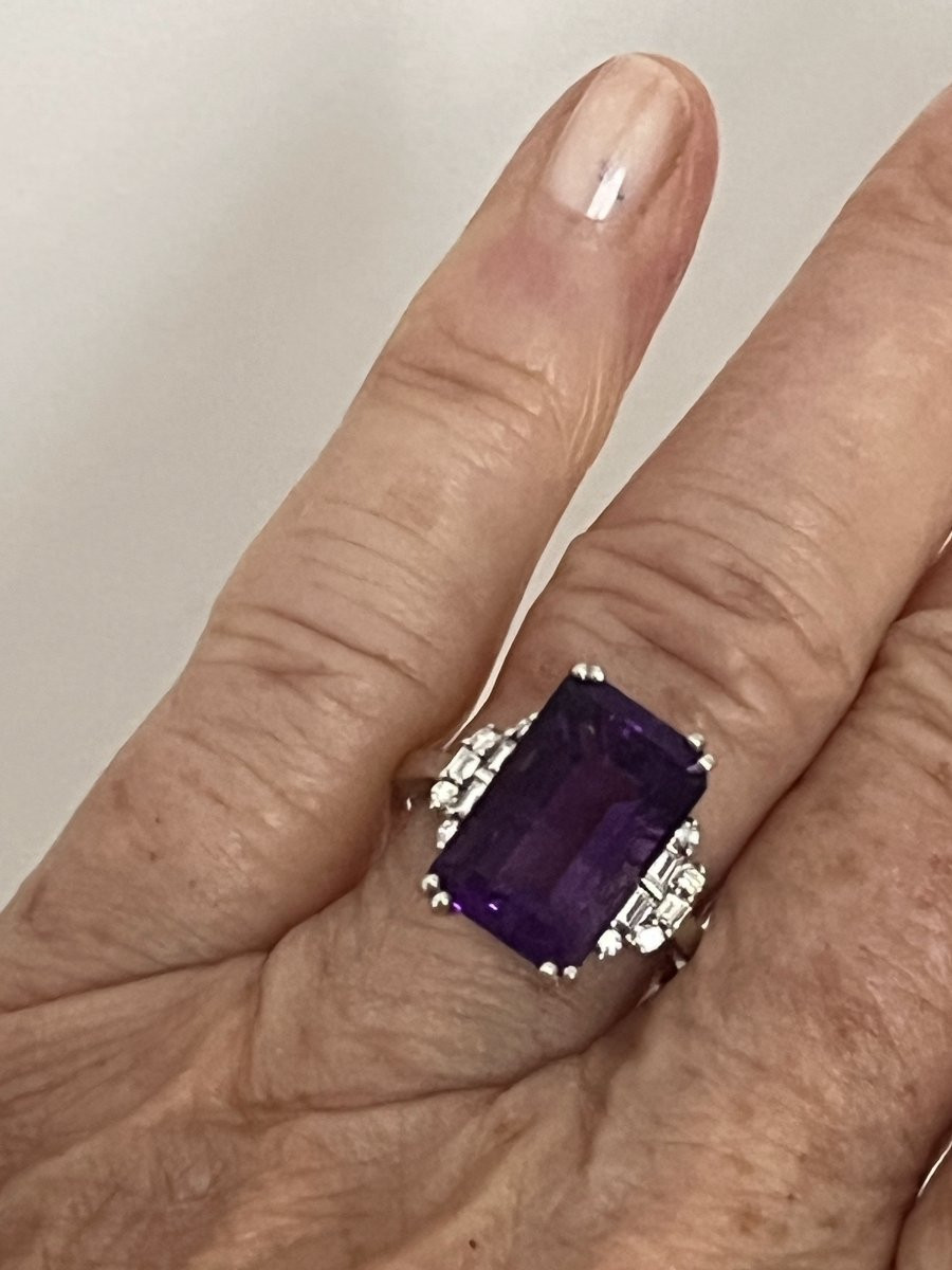 6521- Bague Or Gris Améthyste 6,00 ct Diamants-photo-2