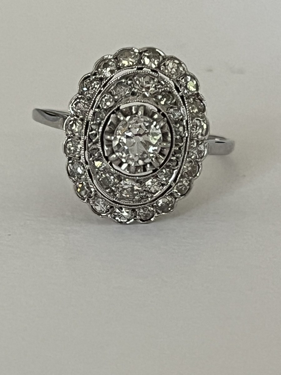 6531- Bague Ancienne Or Gris Diamants
