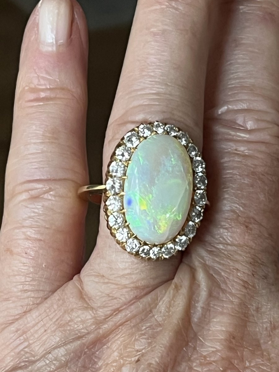 6551- Yellow Gold Opal Diamond Ring-photo-3