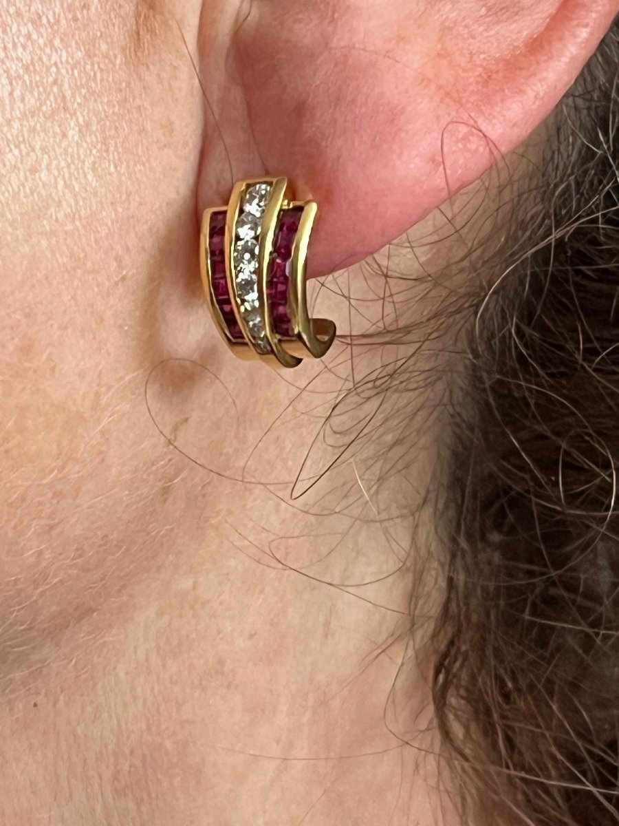 6576- Boucles d'Oreilles Morabito Or Jaune Rubis Diamants-photo-2