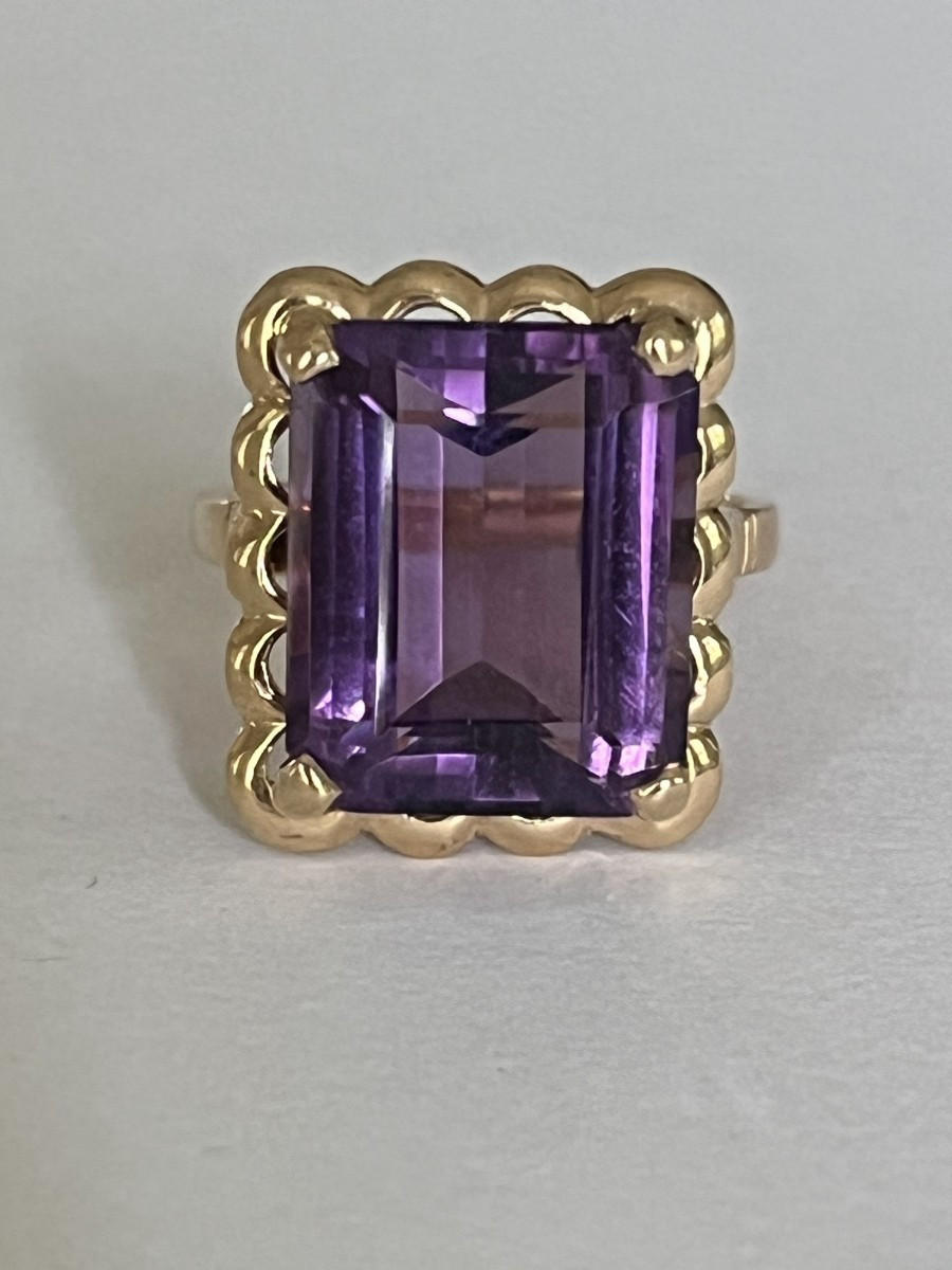 6545- Bague Or Jaune Festonné Améthyste