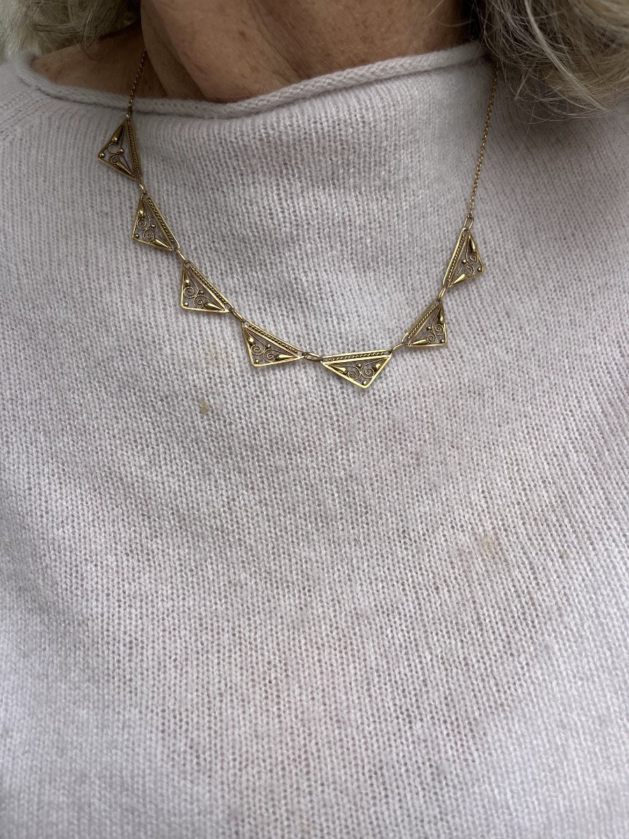 6546- Antique Yellow Gold Filigree Necklace-photo-2