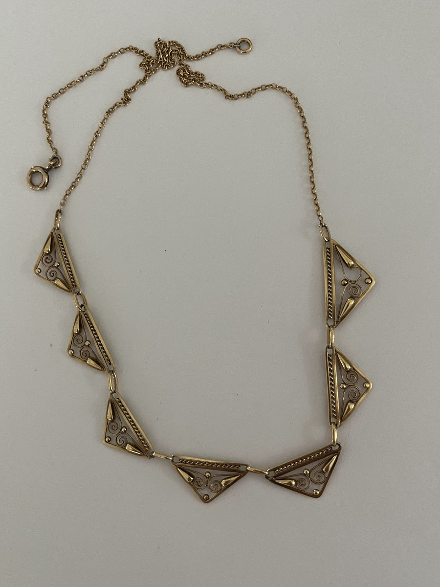6546- Antique Yellow Gold Filigree Necklace