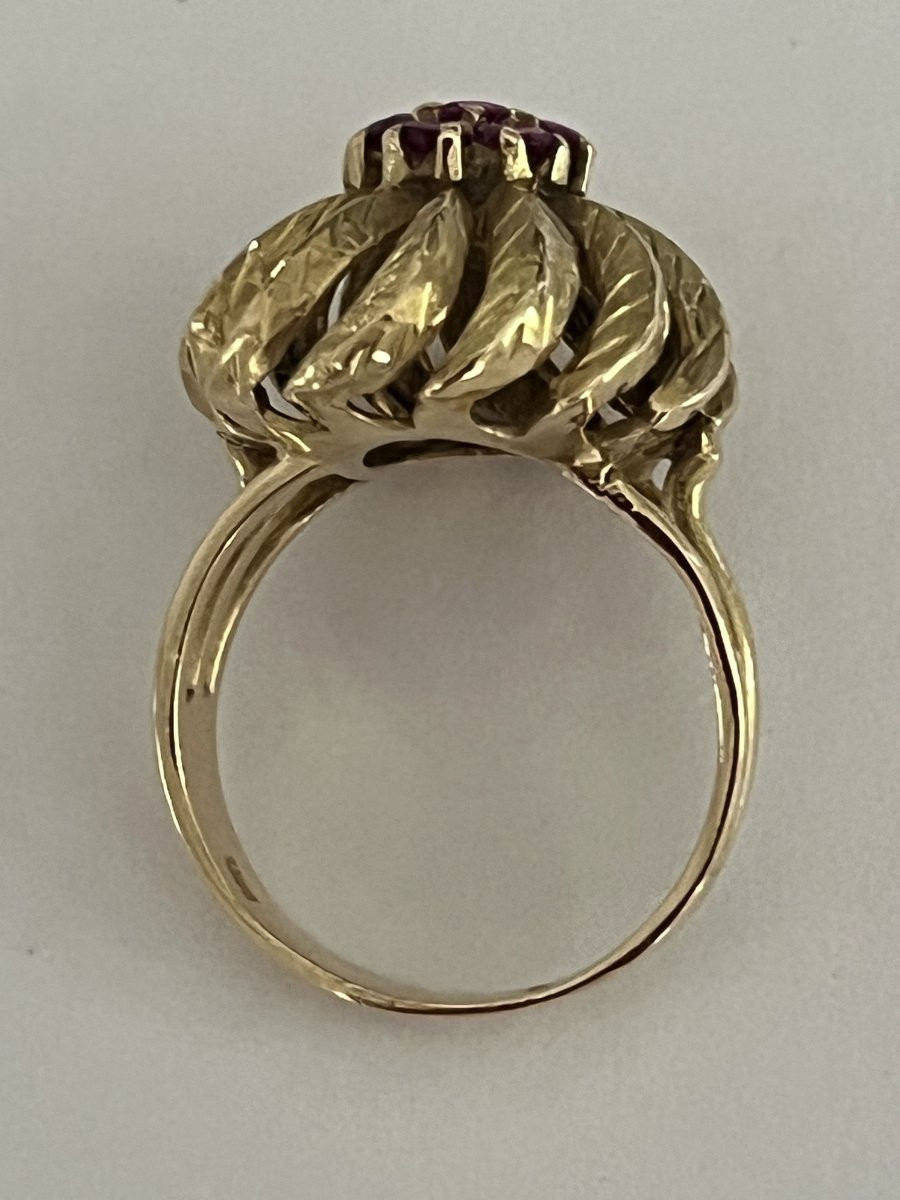 6589- Bague Dôme Or Jaune Texturé Rubis-photo-3