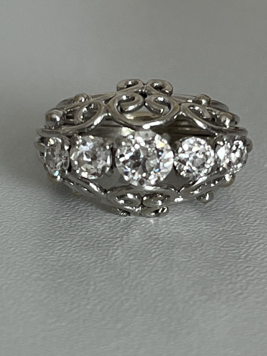 6582- Bague Jarretière Platine Or Gris Diamants 1,10 ct-photo-4
