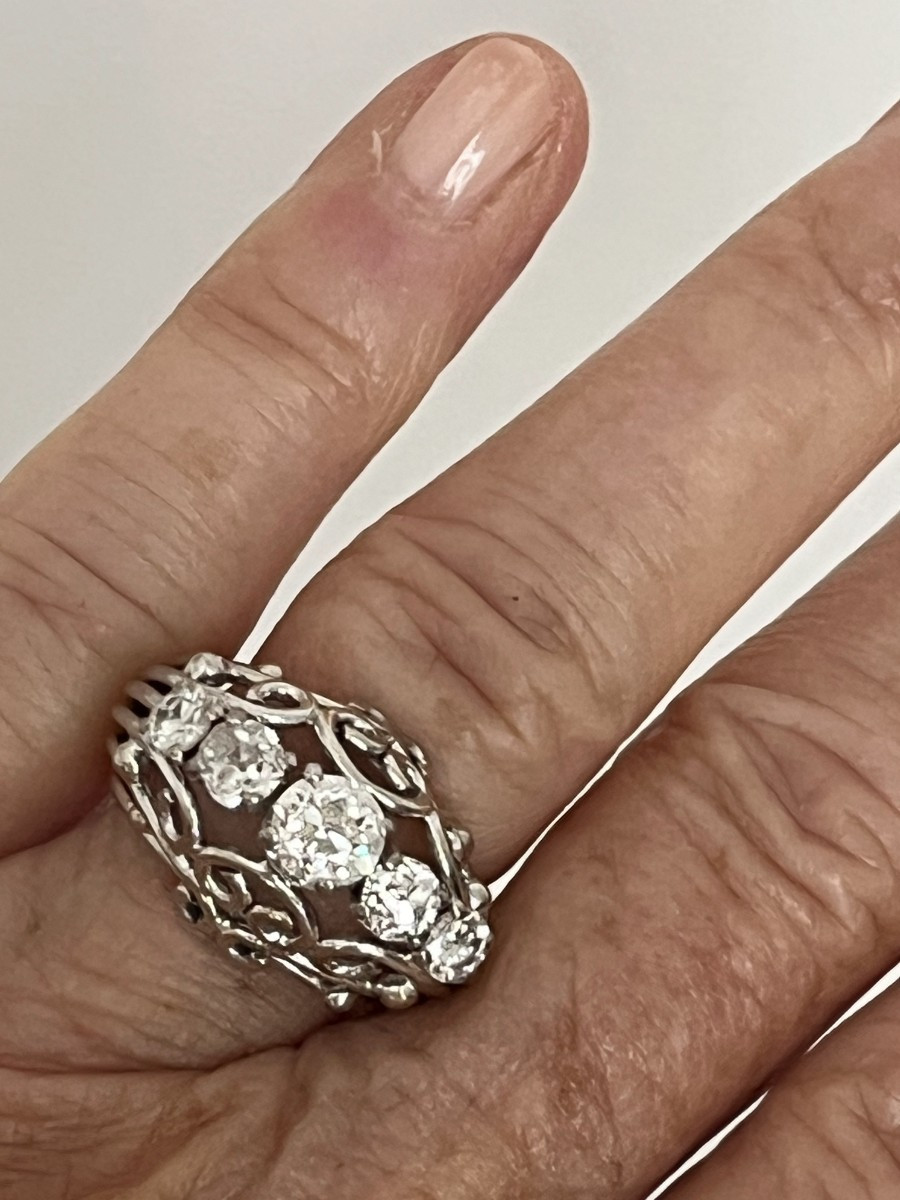 6582- Bague Jarretière Platine Or Gris Diamants 1,10 ct-photo-1