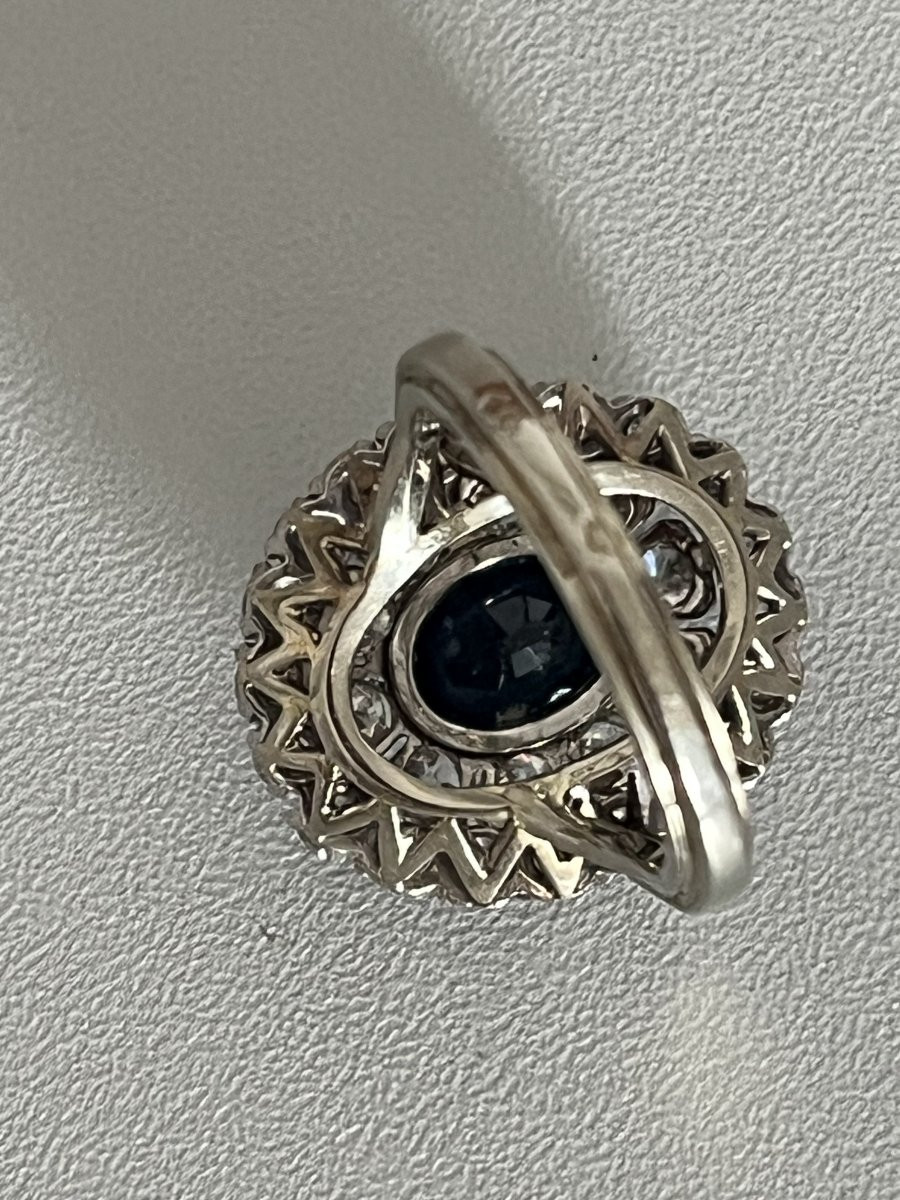 6612- Pompadour Ring White Gold Platinum Sapphire Diamonds-photo-2