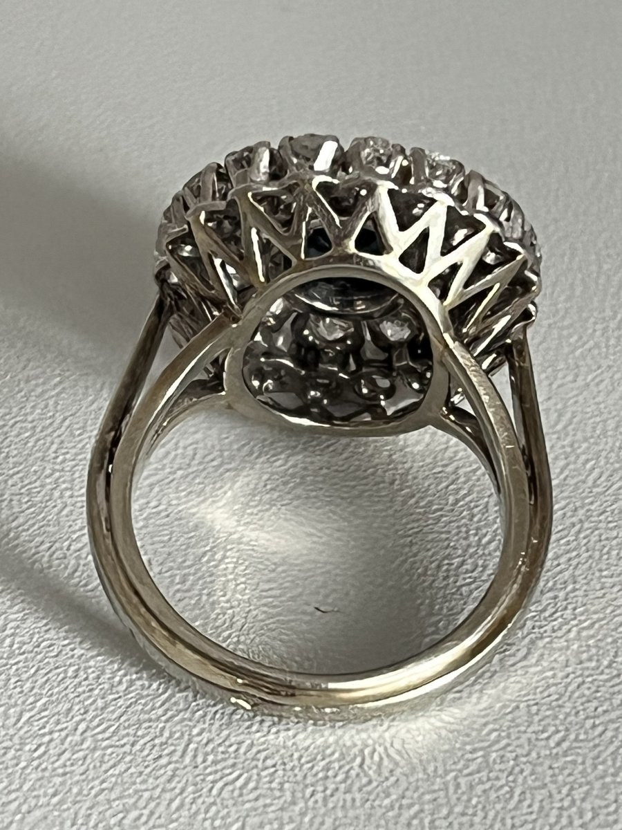 6612- Pompadour Ring White Gold Platinum Sapphire Diamonds-photo-3