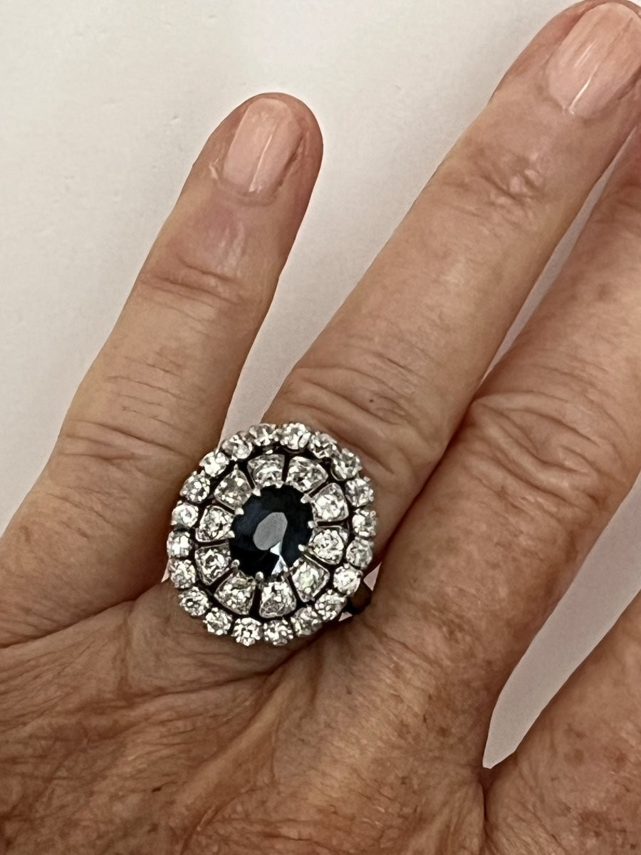 6612- Pompadour Ring White Gold Platinum Sapphire Diamonds-photo-2