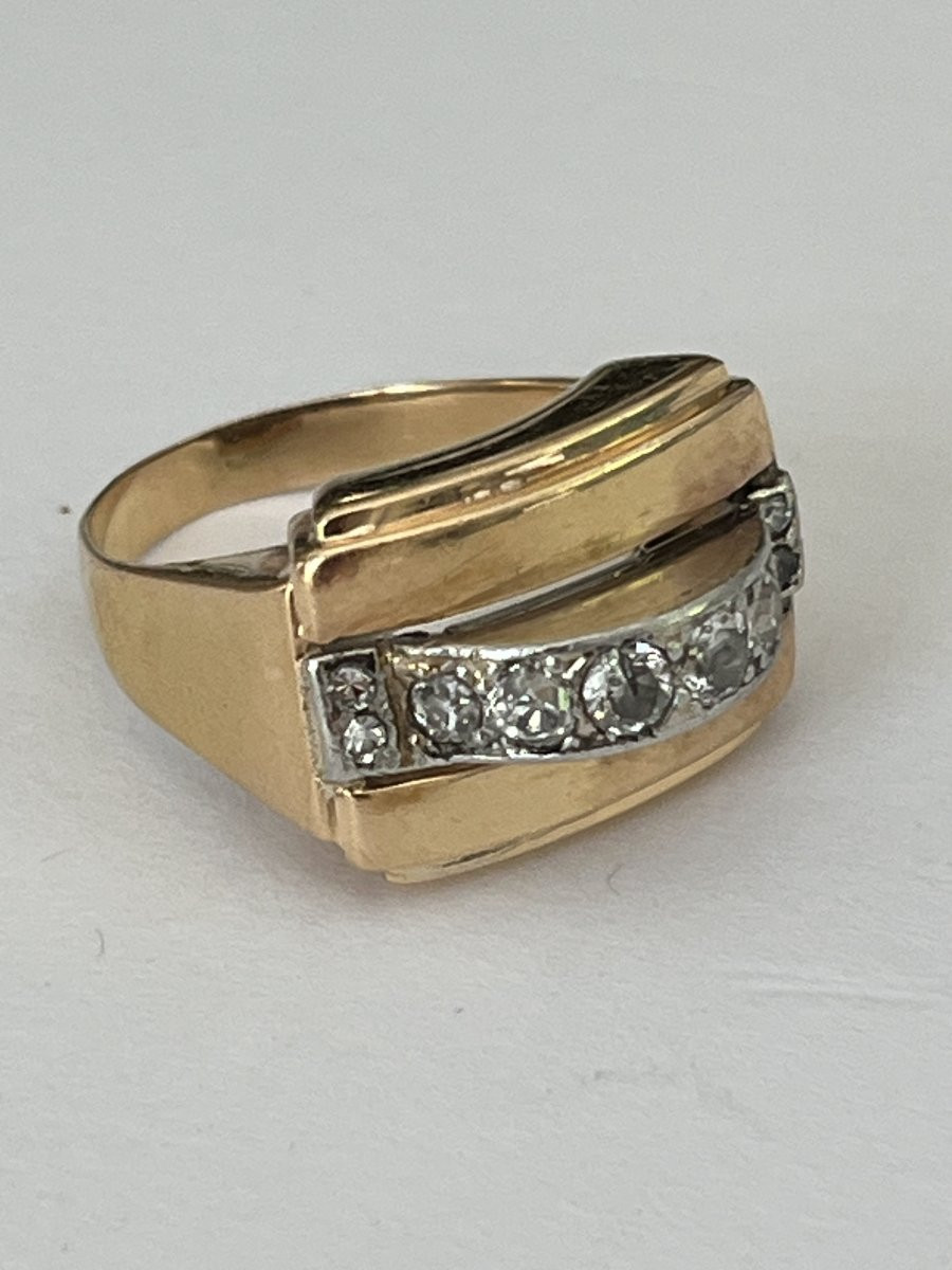 6635- 1940s Ring Yellow Gold Diamonds 1.20 Ct-photo-4