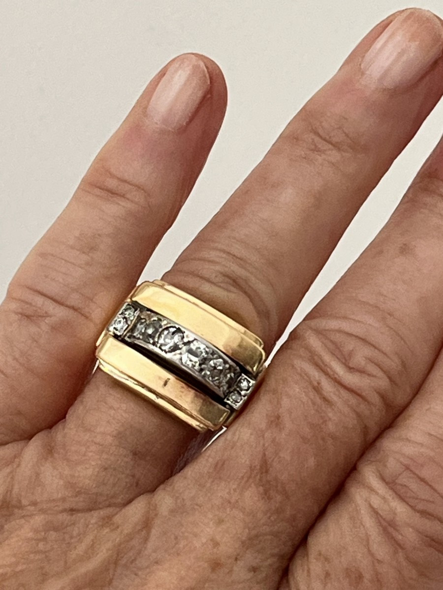 6635- 1940s Ring Yellow Gold Diamonds 1.20 Ct-photo-1