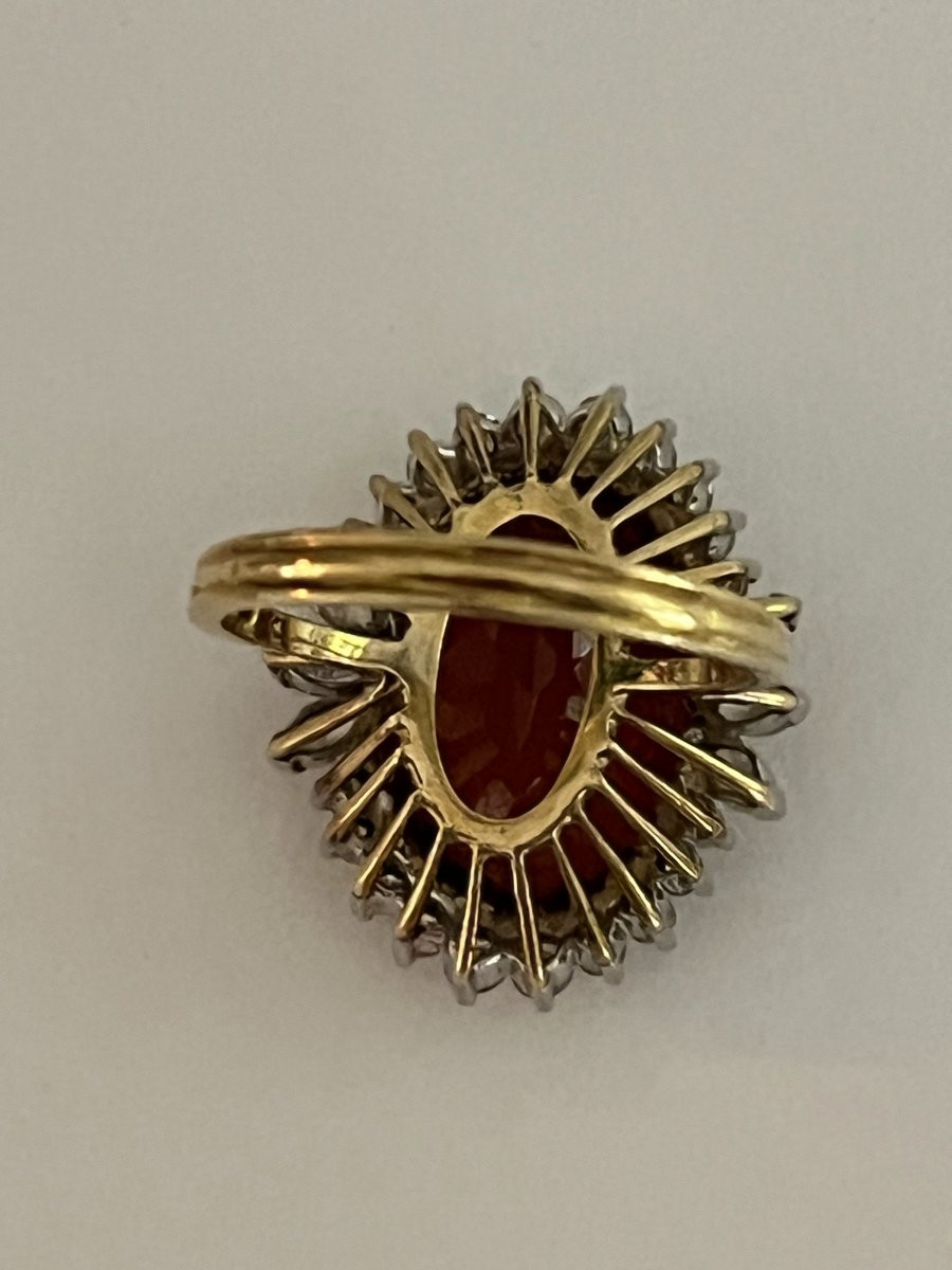 6642- Important Yellow Gold Ring Citrine Madeira Diamonds-photo-2