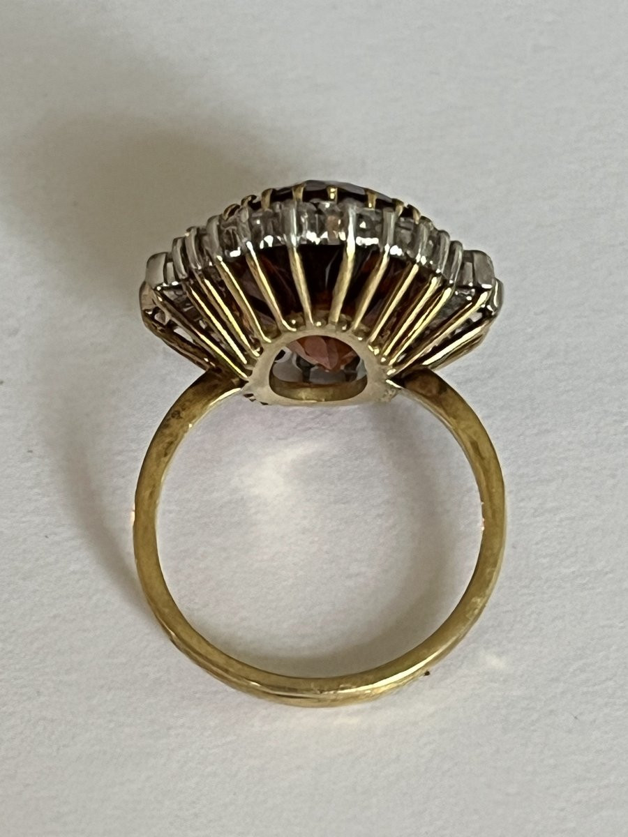 6642- Important Yellow Gold Ring Citrine Madeira Diamonds-photo-3