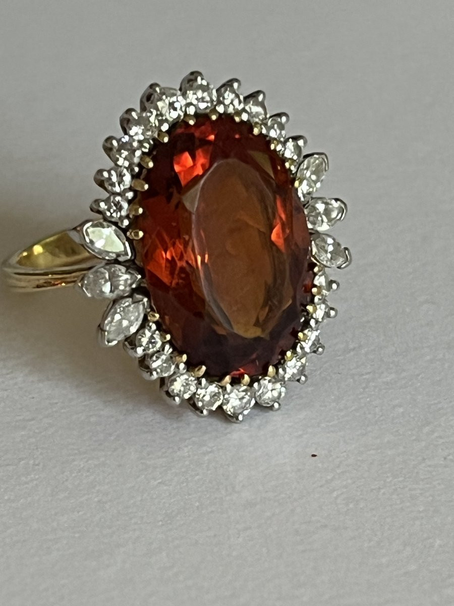 6642- Important Yellow Gold Ring Citrine Madeira Diamonds-photo-4