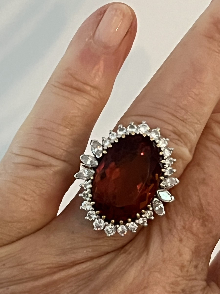 6642- Important Yellow Gold Ring Citrine Madeira Diamonds-photo-1