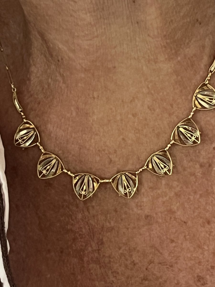 6552- Antique Drapery Necklace In Yellow Gold And White Gold-photo-2