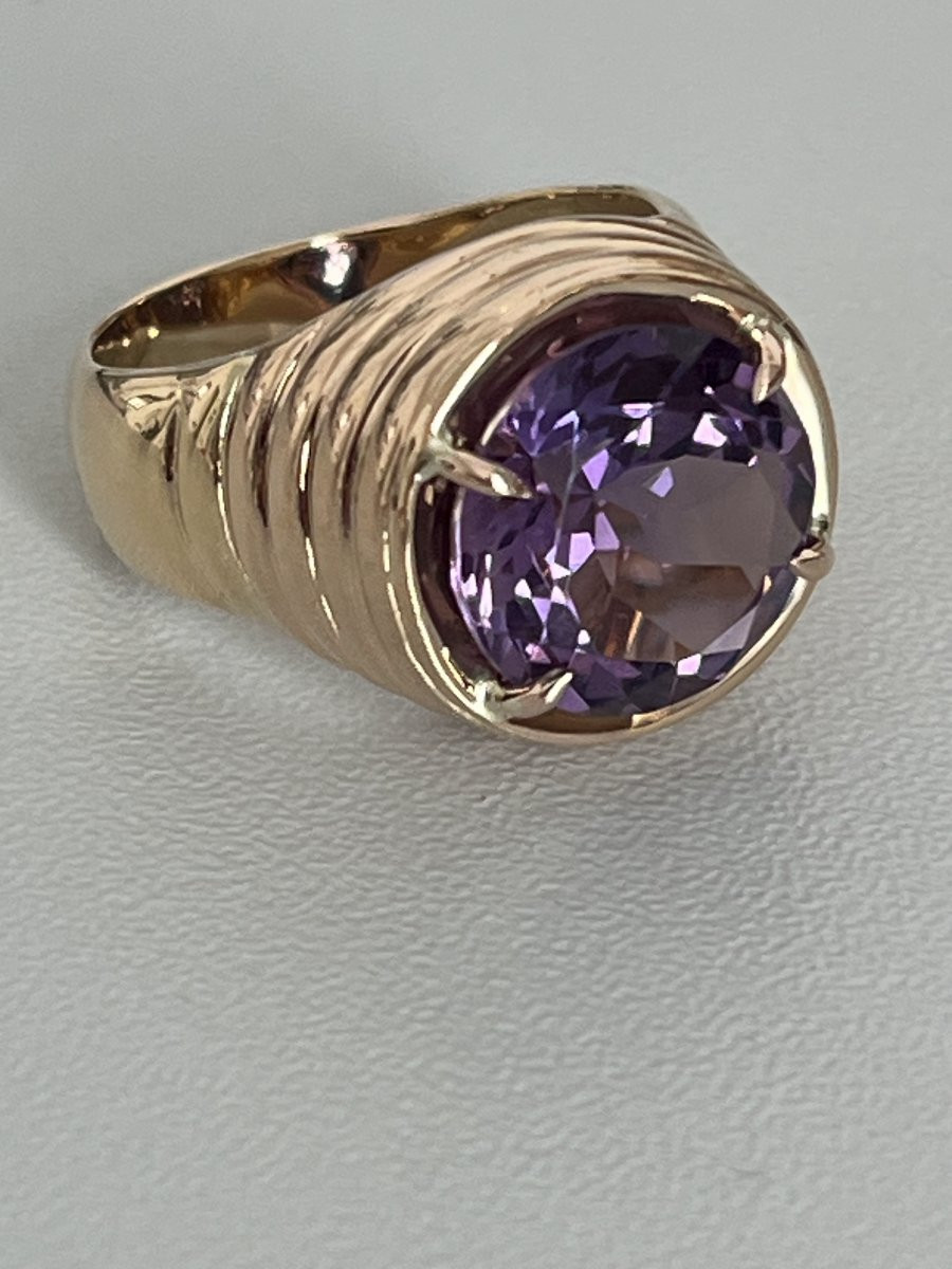 6585- Bague Or Jaune Godronné Améthyste 6 ct-photo-2