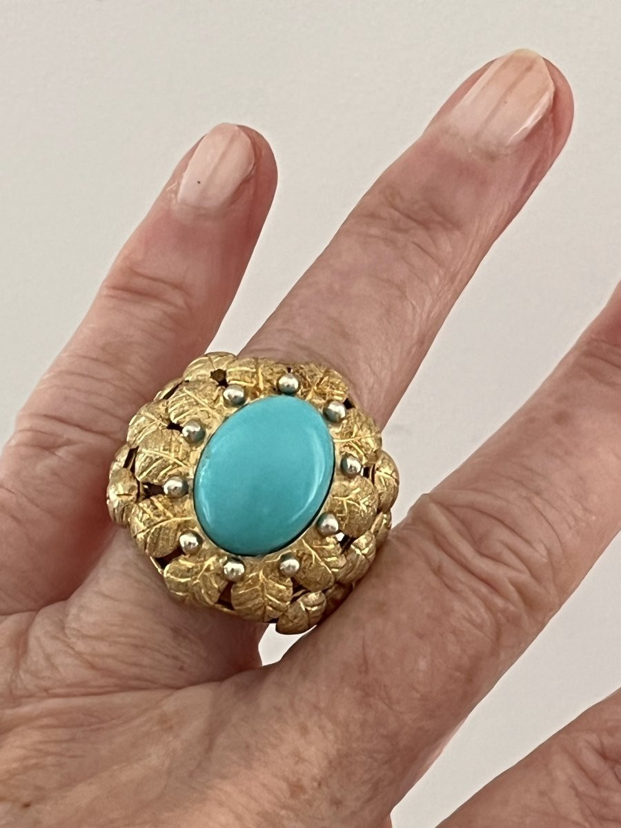 6594- Importange Bague Feuillage Or Jaune Turquoise-photo-2