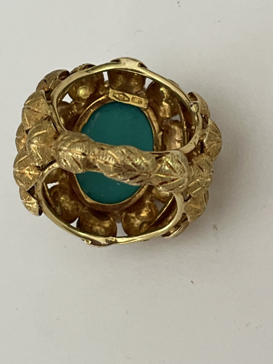6594- Importange Bague Feuillage Or Jaune Turquoise-photo-3