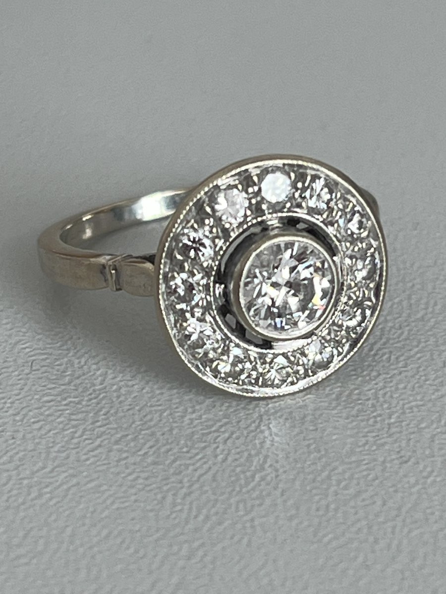 6648- Bague Cible Ancienne Or Gris Diamants (0,50 ct au centre)-photo-3