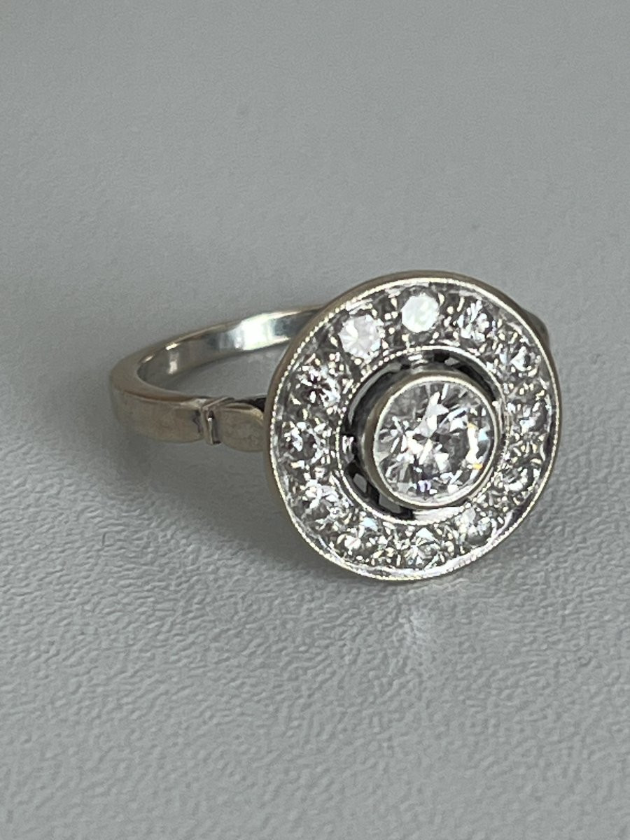 6648- Bague Cible Ancienne Or Gris Diamants (0,50 ct au centre)-photo-4