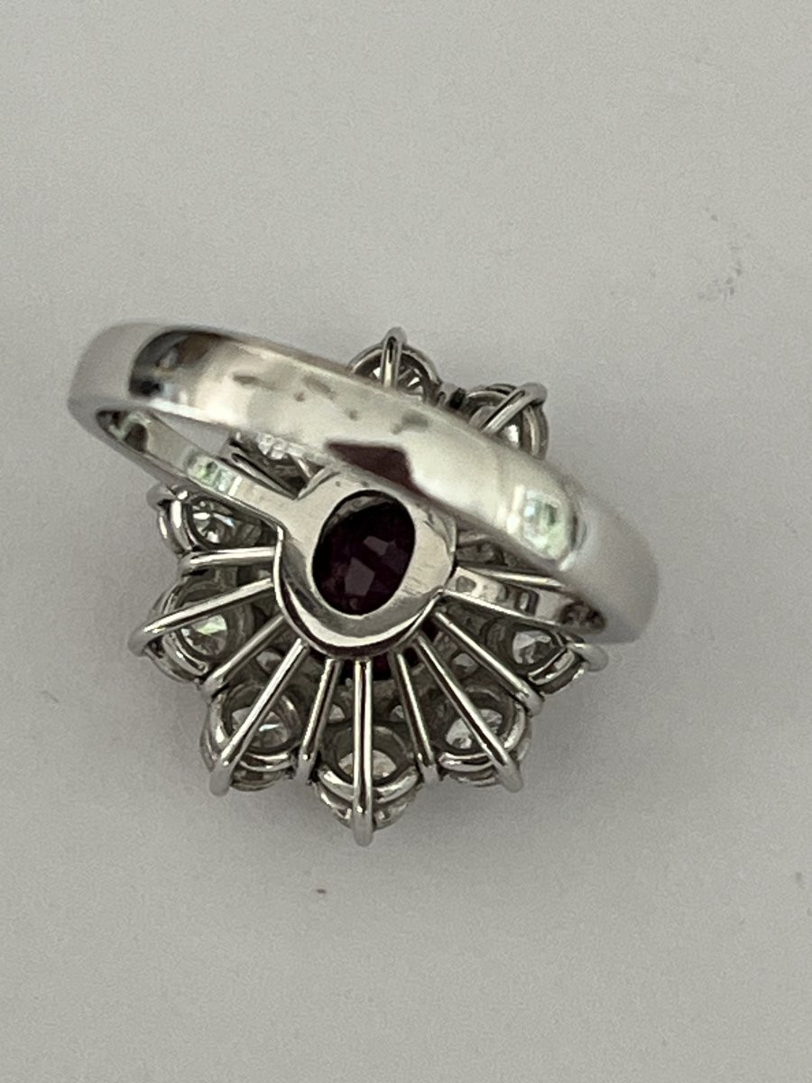 6652- Flower Ring White Gold Ruby Diamonds 1.30 Ct-photo-2