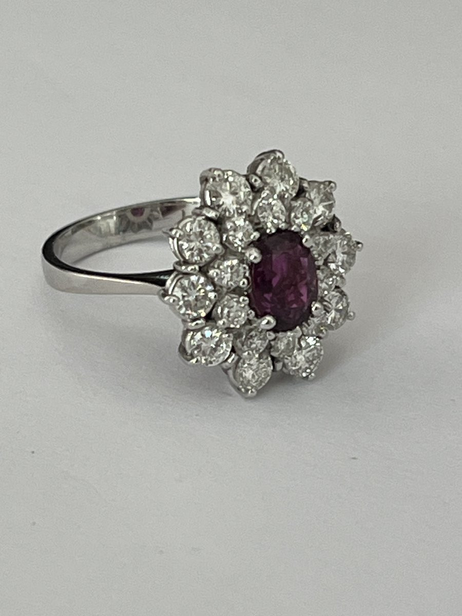 6652- Flower Ring White Gold Ruby Diamonds 1.30 Ct-photo-4