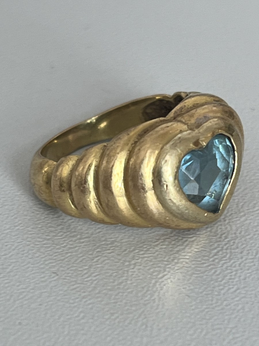 6662- Bague Cœur Or Jaune Topaze Bleue-photo-1