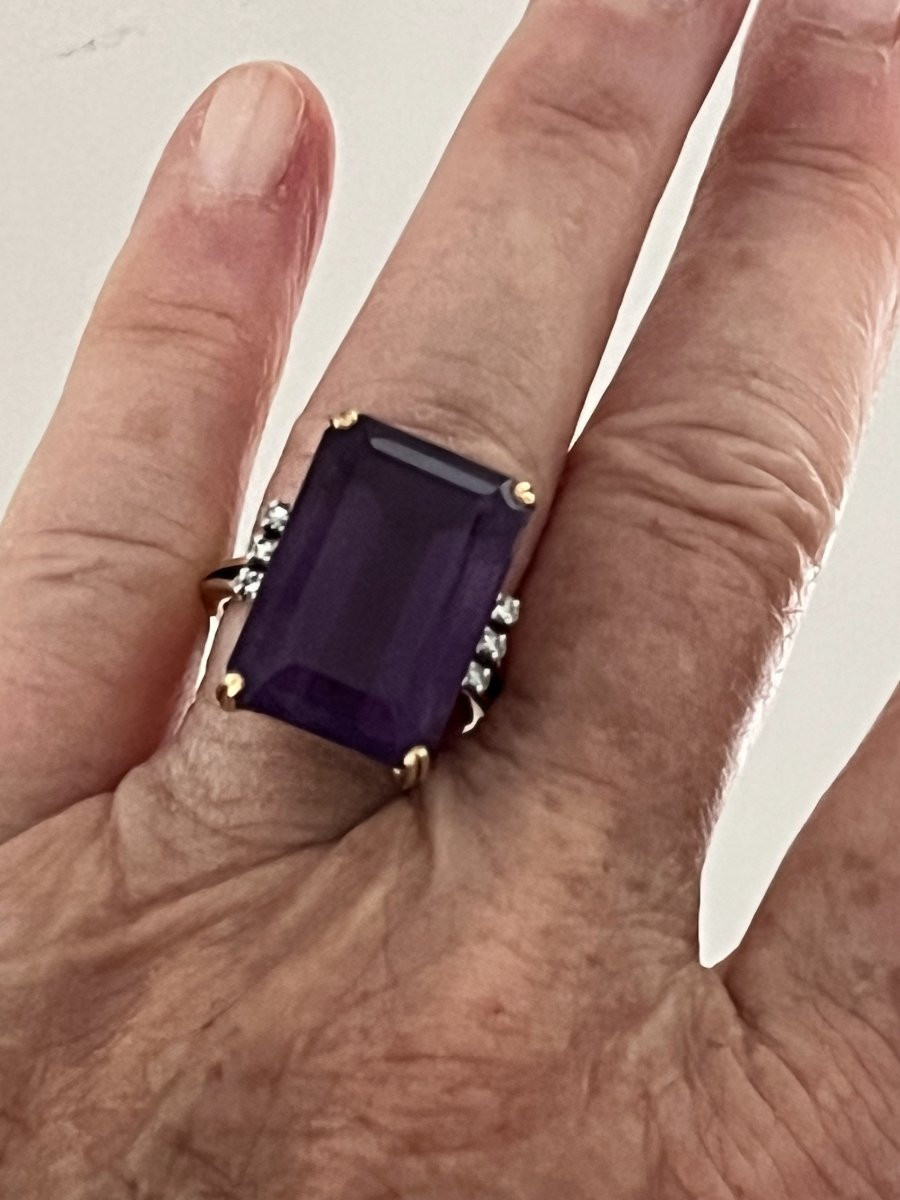 6688- Importante Bague Cocktail Or Jaune Améthyste (16 ct) et Diamants-photo-2