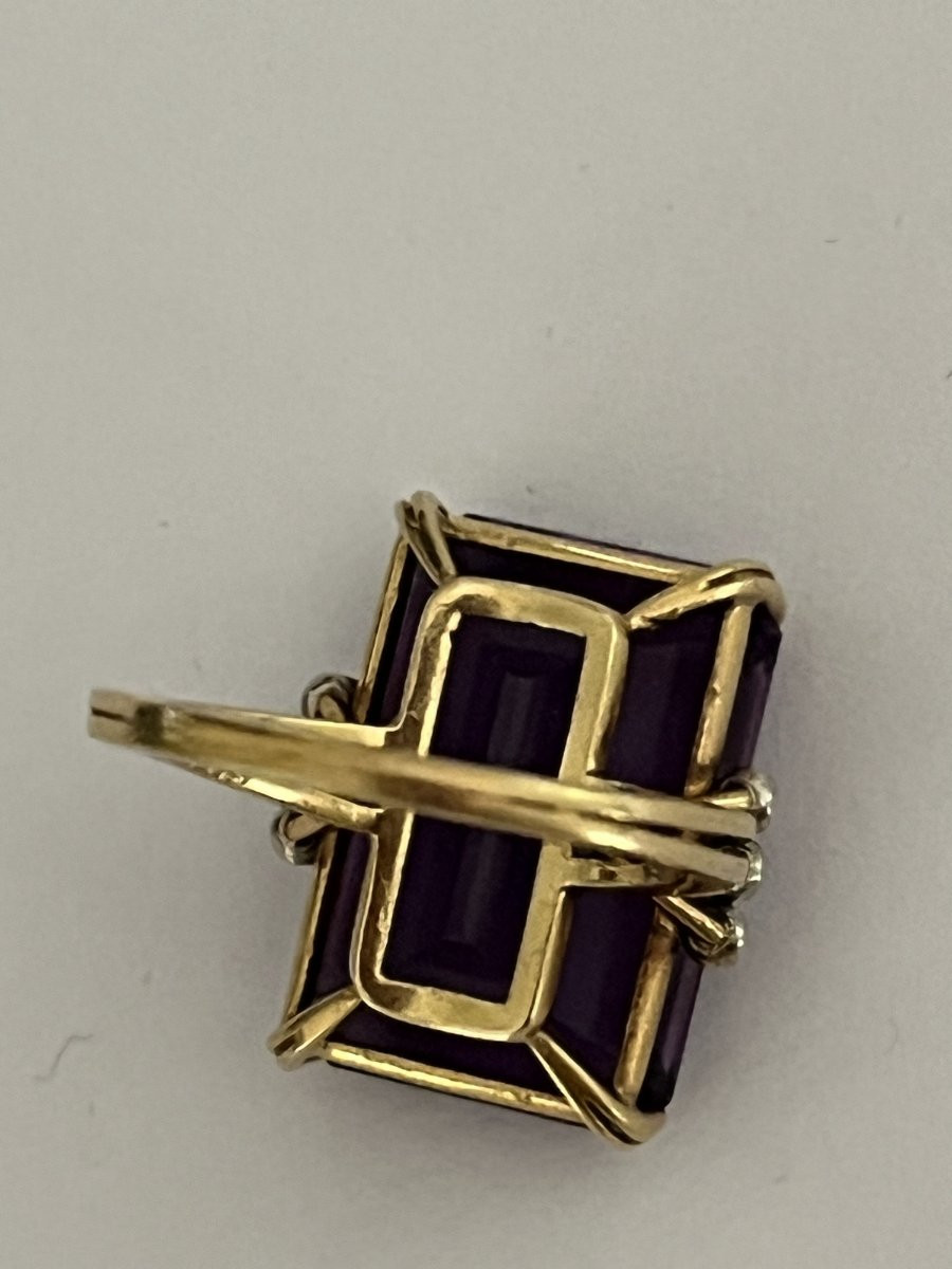 6688- Importante Bague Cocktail Or Jaune Améthyste (16 ct) et Diamants-photo-3