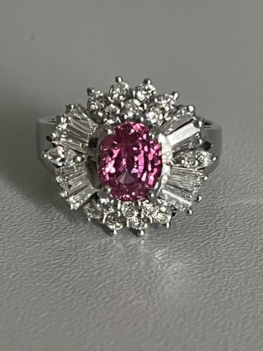 6720- Bague Or Gris Joli Saphir Rose 1,40 ct Diamants-photo-1