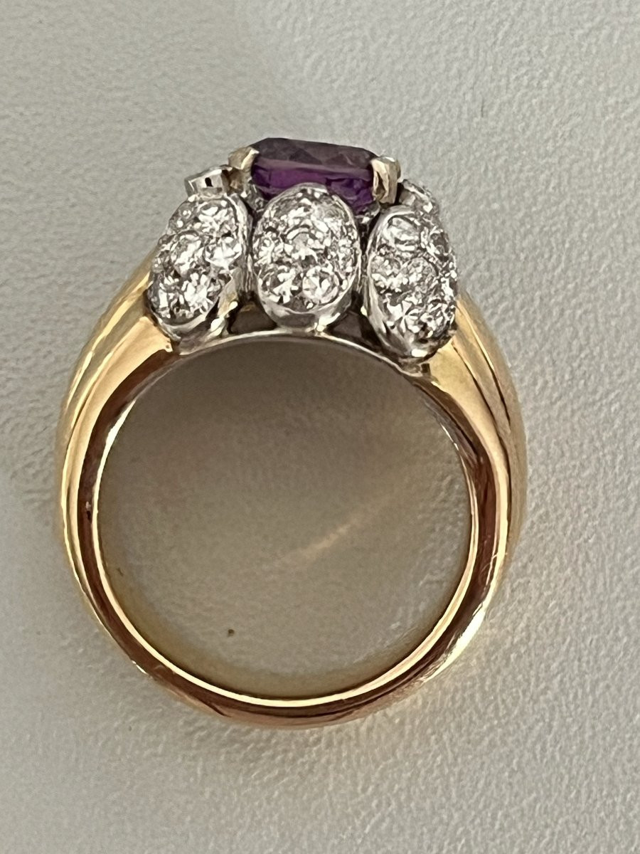 6724-Bague Or Jaune Platine Saphir Rose-Violet Diamants-photo-4