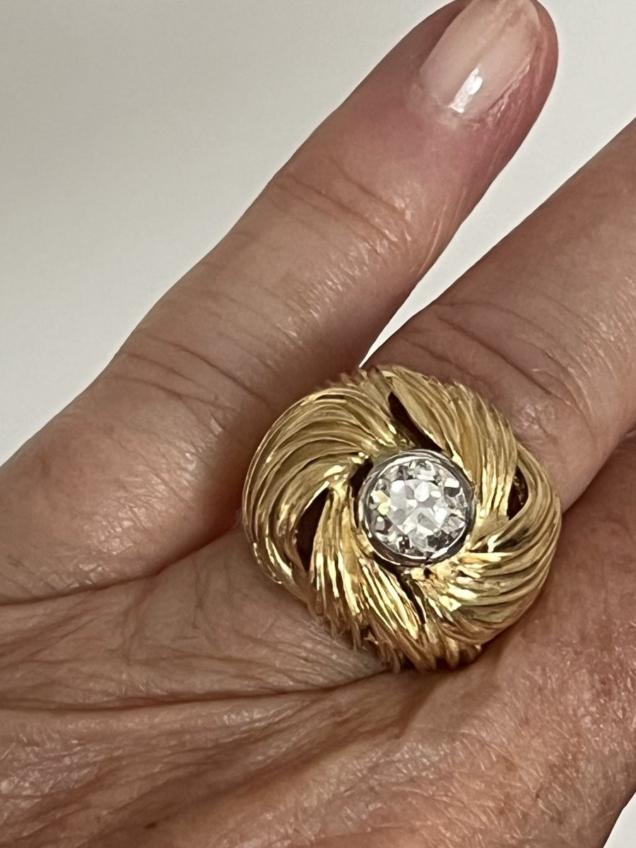 6738-Bague Feuillage Or Jaune Diamant 1,00 ct-photo-2