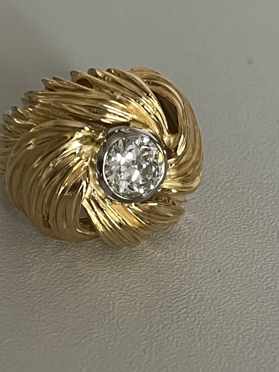 6738-Bague Feuillage Or Jaune Diamant 1,00 ct-photo-2