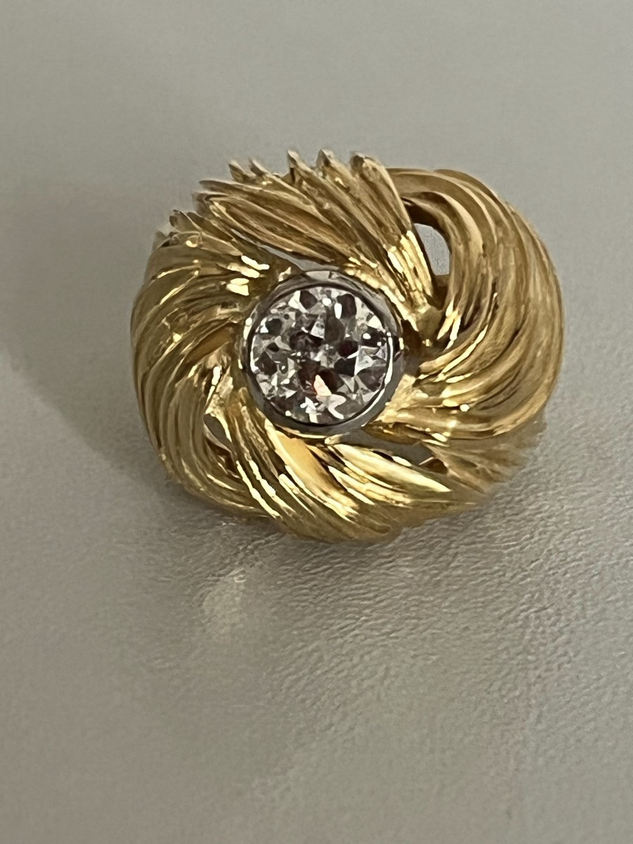 6738-Bague Feuillage Or Jaune Diamant 1,00 ct