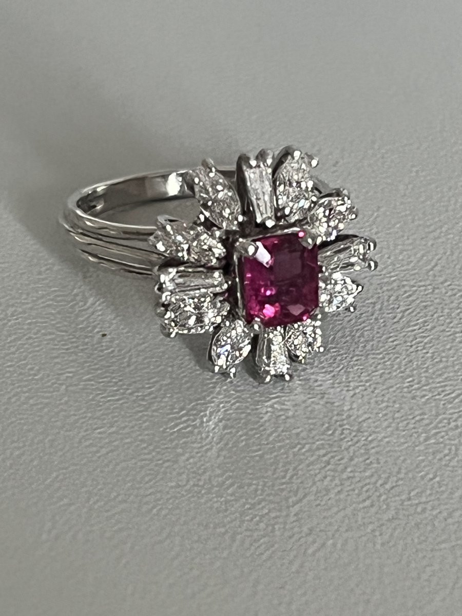 6741- Bague Platine Tourmaline Rose Diamants-photo-3