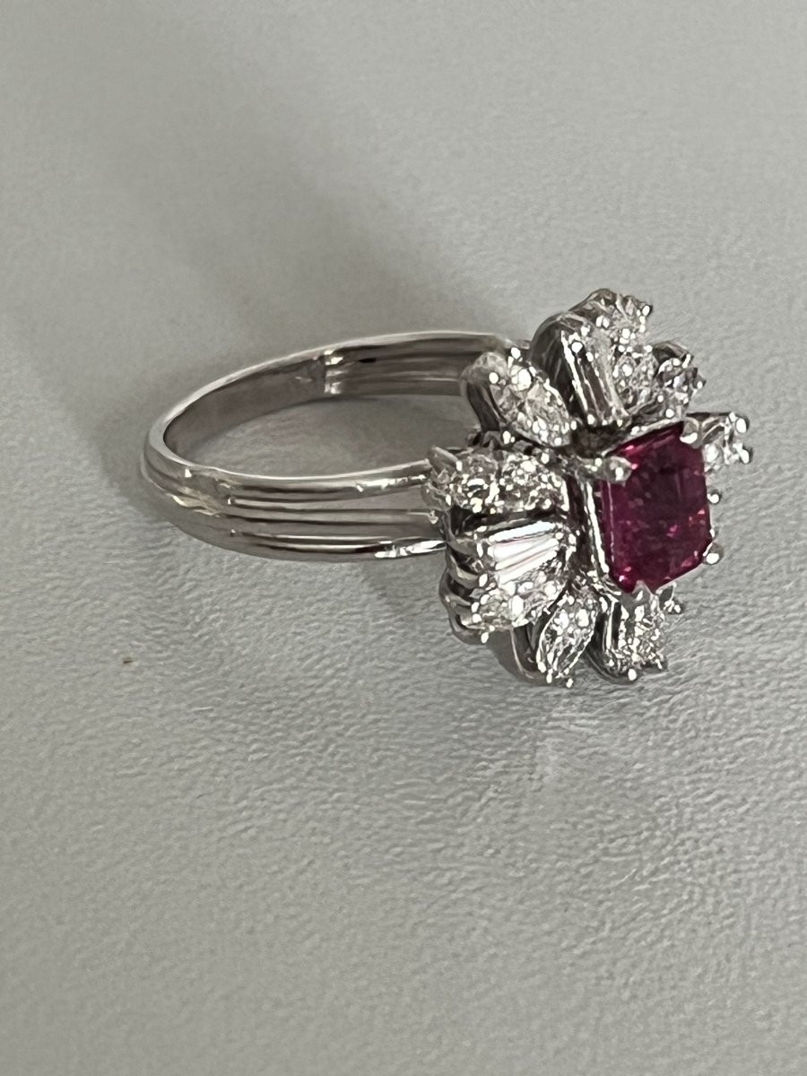 6741- Bague Platine Tourmaline Rose Diamants-photo-4