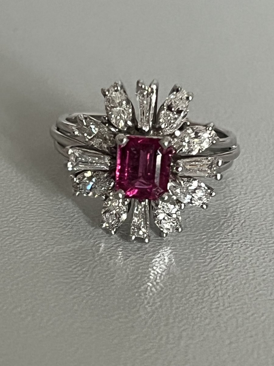 6741- Bague Platine Tourmaline Rose Diamants-photo-1