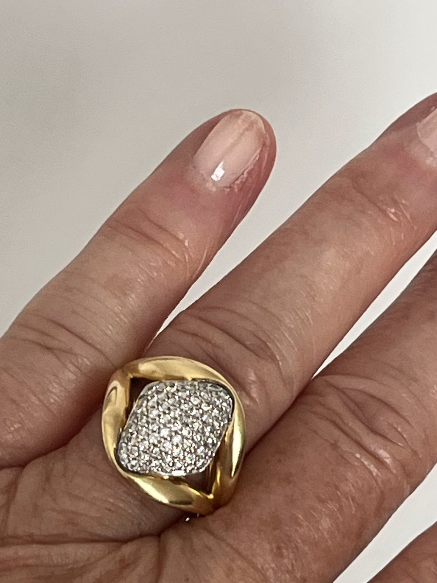 6746- Bague Dôme Or Jaune Pavé de Diamants-photo-2