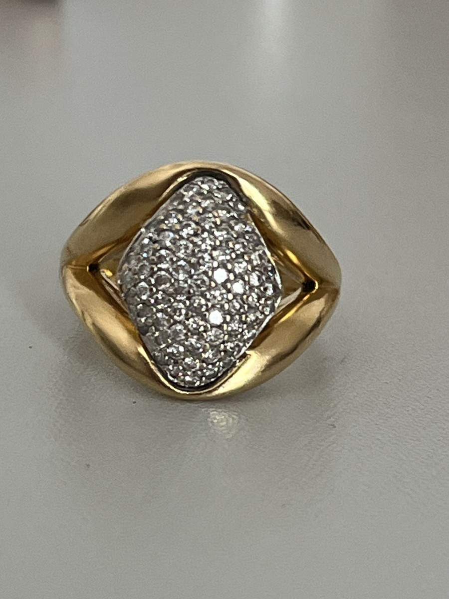 6746- Bague Dôme Or Jaune Pavé de Diamants
