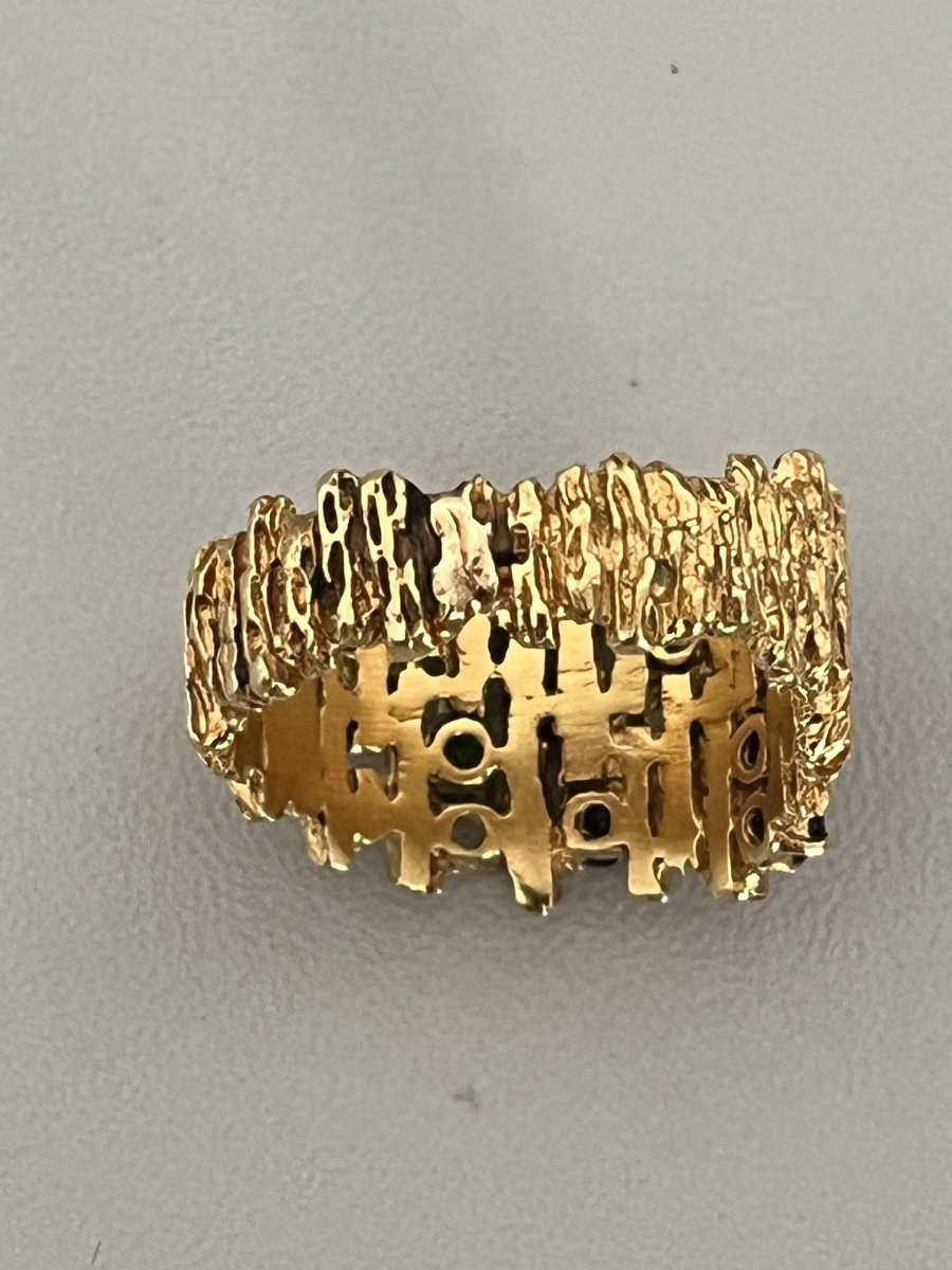 6747- Bague Moderniste Or Jaune Saphirs Emeraudes-photo-2